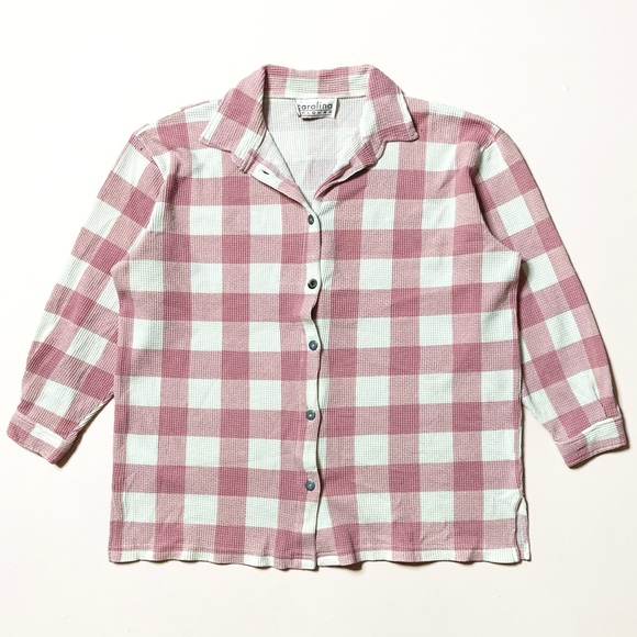 Vintage Carolina Colours gingham pattern waffle textured button up shirt - Picture 1 of 4